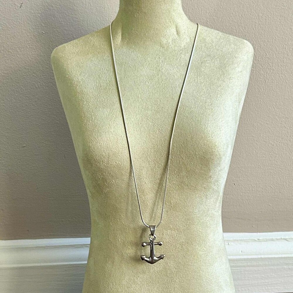 Anchor Pendant on 17-inch Snake Chain 925 Silver Necklace - Picture 2 of 3